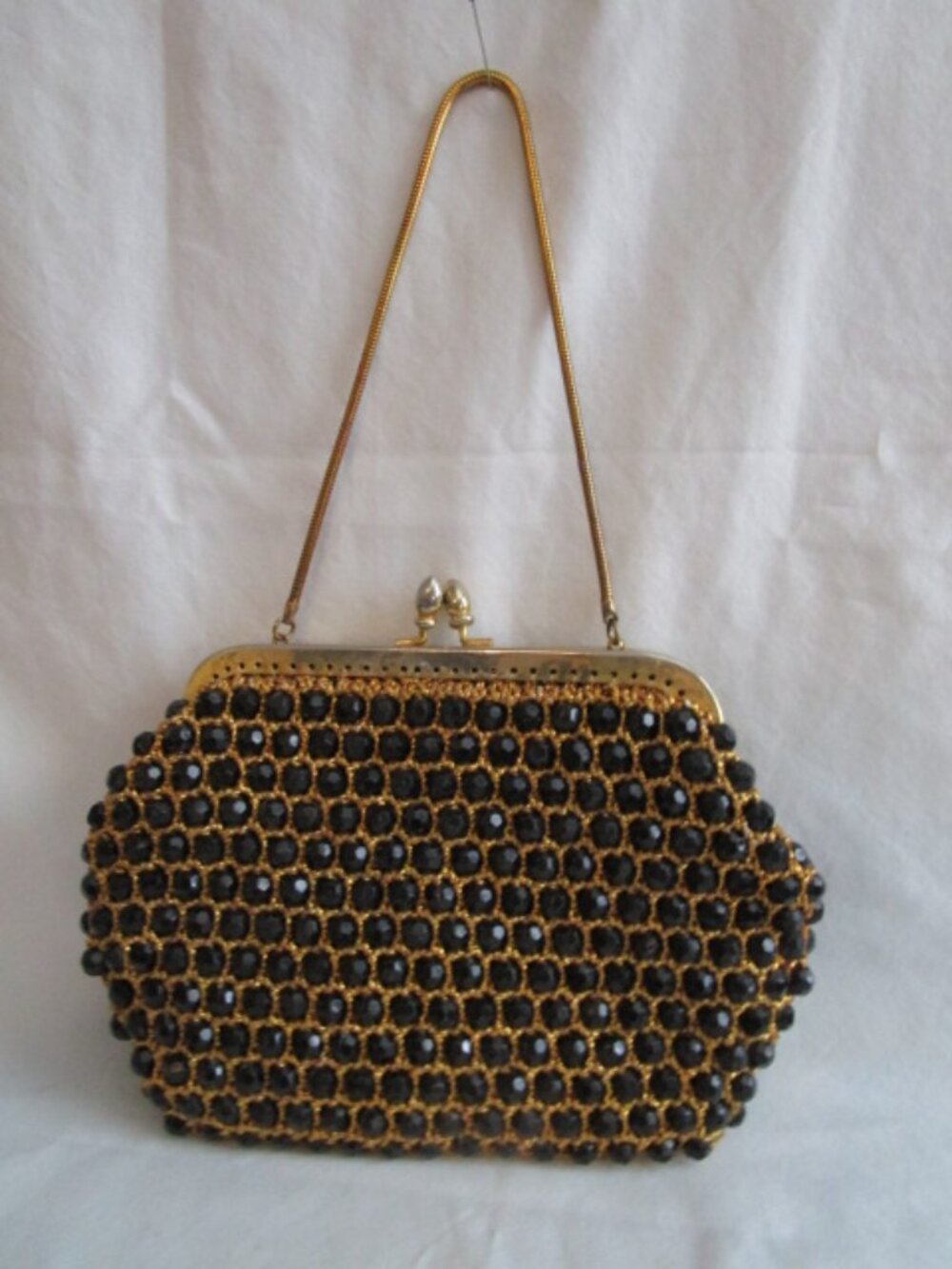 Vintage BLACK BEADED EVENING BAG Colony Of British Crown Hong Kong.